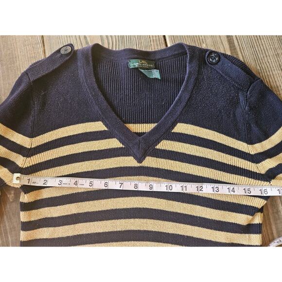 Ralph Lauren Sweater Womens Medium Navy Gold Striped Nautical Preppy Old Money - Picture 4 of 6